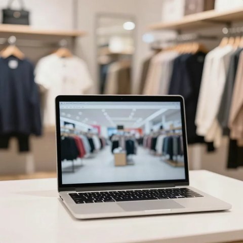 Laptop playing a webinar in a store