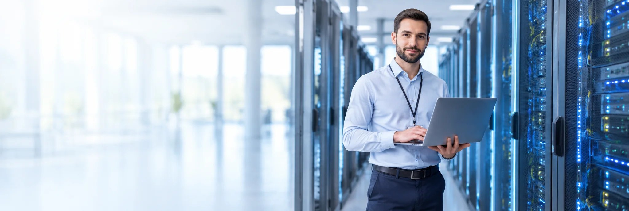 Consultant reviewing a cloud migration plan in a data center